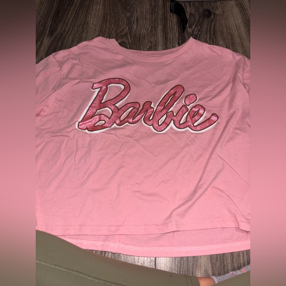 Chropped Barbie Glittery Pink Short Sleeve Tee